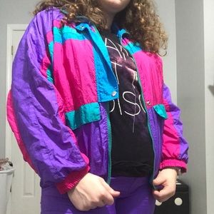 Colorblock vintage windbreaker and pant set
